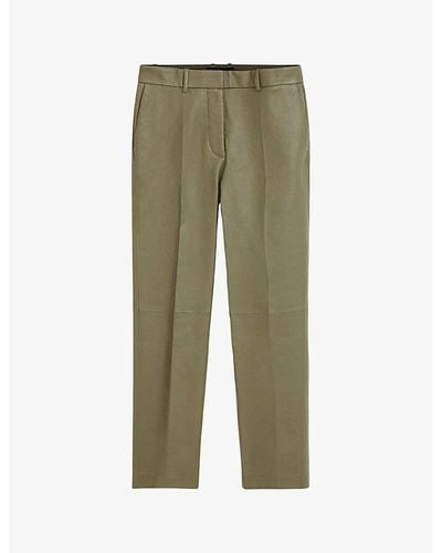 JOSEPH Coleman Pressed-crease Slim-leg Md-rise Leather Trousers - Green