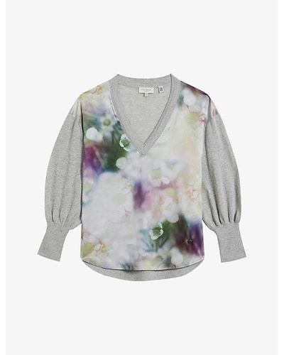 Ted Baker Beatric Floral-print Woven Sweater - Grey