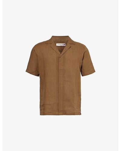 Orlebar Brown Maitan Spread-collar Regular-fit Linen Shirt X - Brown