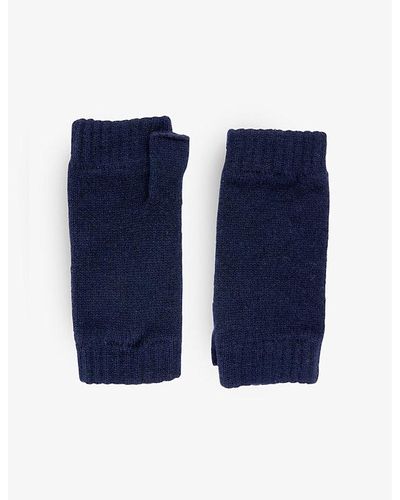 Johnstons of Elgin Ribbed-cuff Cashmere Wrist Warmers - Blue