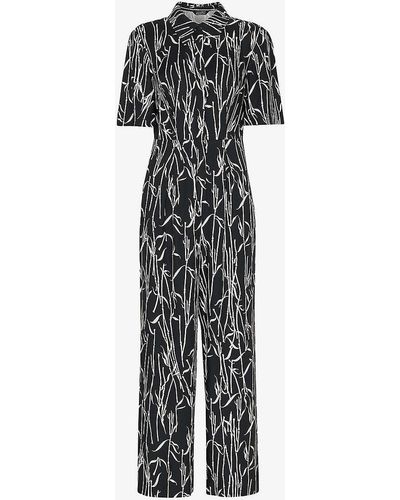 Whistles Bamboo-print Straight-leg Woven Jumpsuit - Black