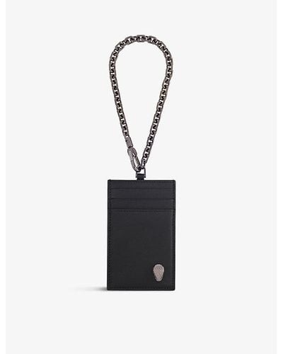 BVLGARI Serpenti Forever Leather Card Holder On Chain - Black