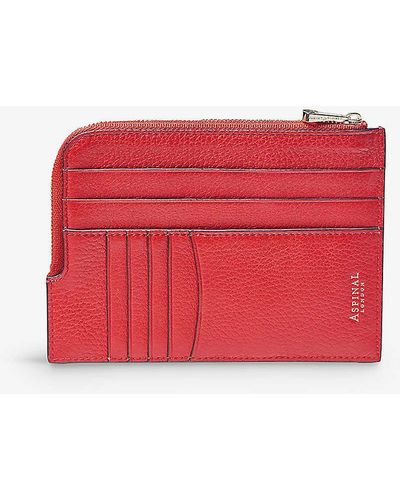 Aspinal of London Slimline Zip-fastened Pebble-leather Travel Wallet - Red