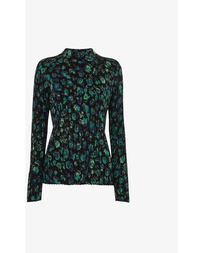 Whistles Floral-print Funnel-neck Cotton-blend Jumper - Green