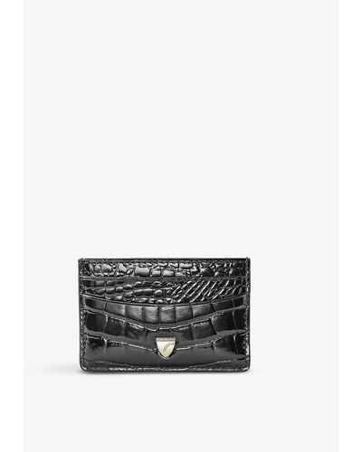 Aspinal of London Logo-embellished Croc-embossed Leather Card Holder - Black