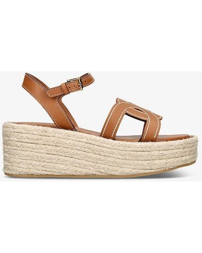 Tod's Kate Brand-embroidered Leather Wedge Sandals - Natural