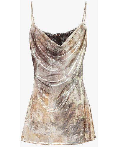 Jaded London Abstract-pattern Cowl-neck Stretch-woven Mini Dress - Natural