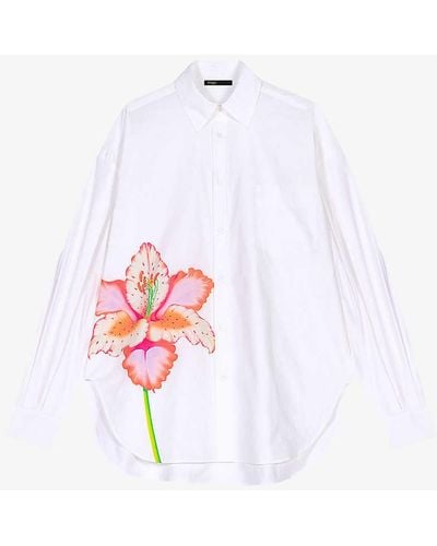 Maje Oversized Floral-print Cotton Shirt - White