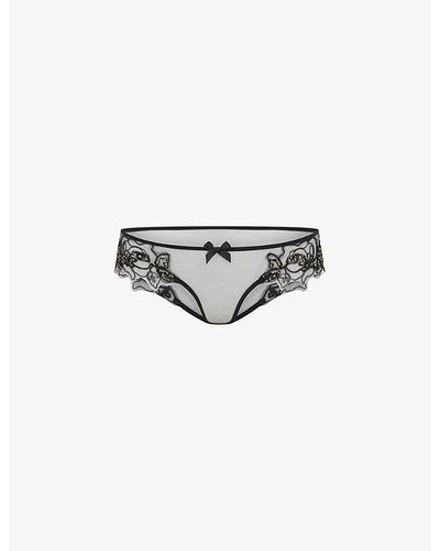 Agent Provocateur Lindie Mid-rise Embroidered Floral Mesh Brief - White