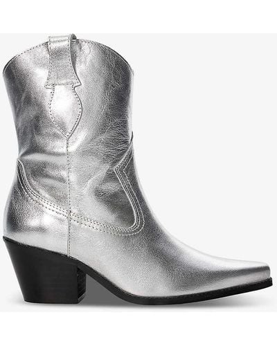 Dune Pardner Metallic Leather Heeled Cowboy Boots - Grey