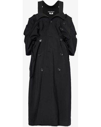 Junya Watanabe Off-the-shoulder Belted-waist Wool-blend Coat - Black