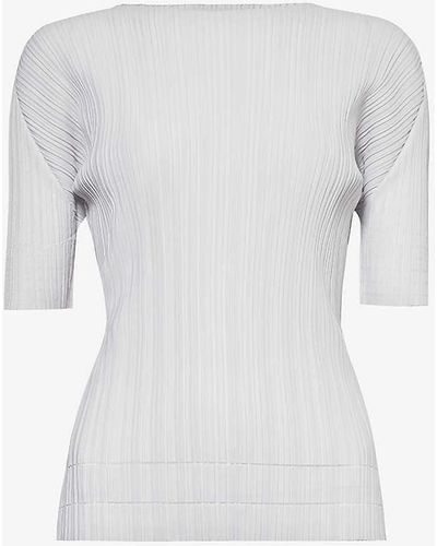 Pleats Please Issey Miyake Pleated Round-neck Knitted Top - White