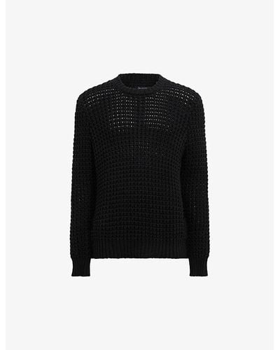 AllSaints Illund Waffle-stitch Relaxed-fit Organic-cotton Sweater X - Black