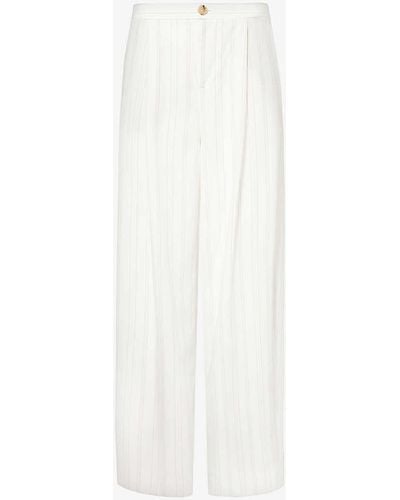 Vince Stripe-pattern Pleated Woven Trousers - White