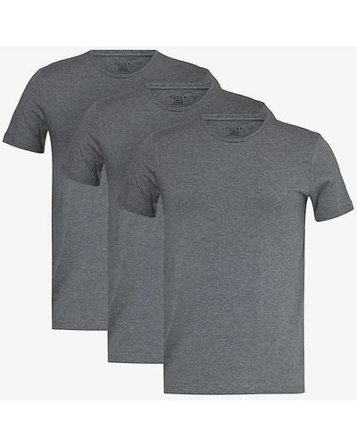 FALKE Crewneck Ribbed-trim Cotton-blend Jersey T-shirts Pack Of Two Xx - Grey