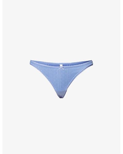Cou Cou Intimates Pointelle Mid-rise Organic-cotton Thong - Blue