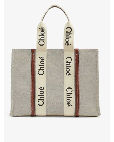Chloé Woody Large Canvas And Leather Tote Bag - Multicolour