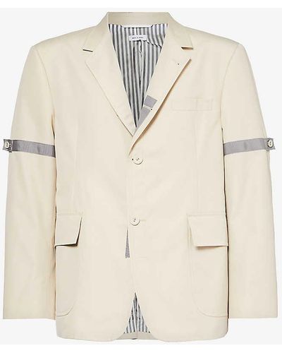 Thom Browne Strapped-sleeve Notched-lapel Regular-fit Twill Jacket - Natural