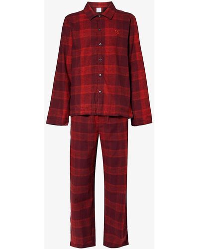 Calvin Klein Checked Regular-fit Stretch-cotton Pyjama Set - Red