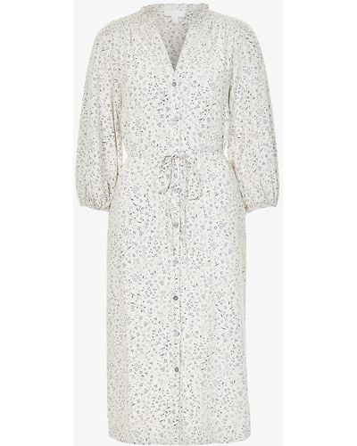 The White Company Floral-print Balloon-sleeved Crepe Midi Dress - Natural