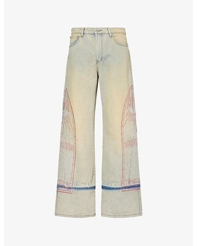 Who Decides War Motif-embroidered Brand-patch Regular-fit Jeans - Natural