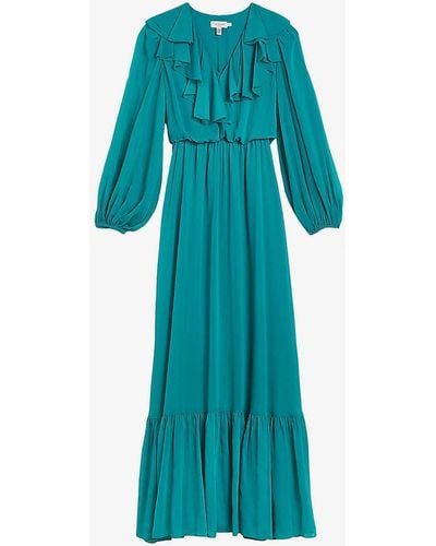 Ted Baker Keina Ruffle-neck Long-sleeve Woven Maxi Dress - Blue