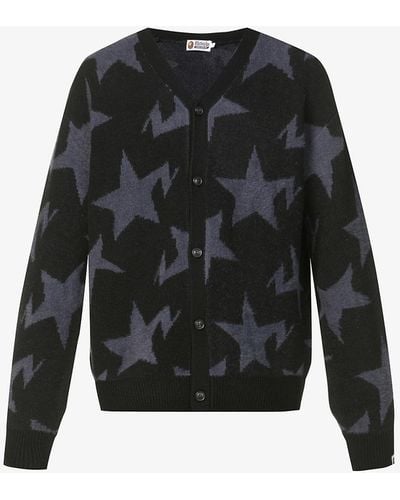 A Bathing Ape Star-embroidered Knitted Cardigan - Black