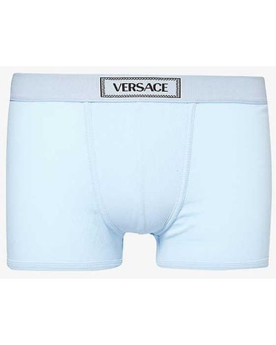 Versace Logo-waistband Stretch-cotton Trunk - Blue