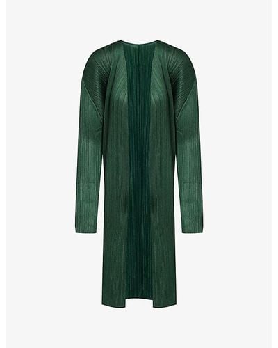 Pleats Please Issey Miyake Basic Relaxed-fit Pleated Woven Cardigan - Green