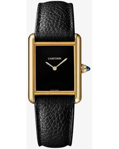 Cartier Crwgta0160 Tank Louis 18ct Yellow-gold, Sapphire And Leather Quartz Watch - Black