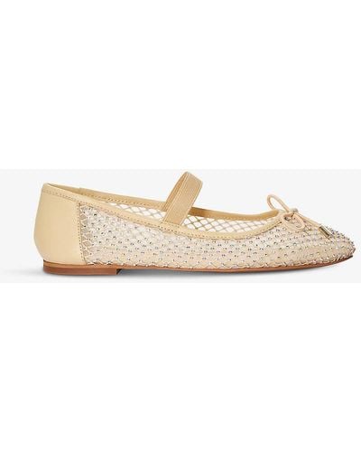 Dune Happening Crystal-embellished Faux-leather And Mesh Ballet Court Shoes - Natural