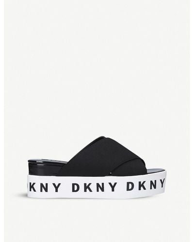 DKNY Cristi Logo-print Cotton Sliders - Black