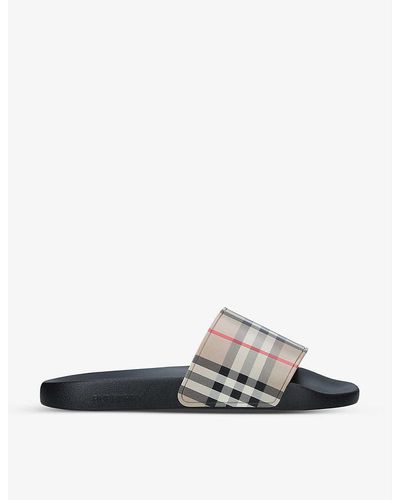 Burberry Furley Checked Sliders - White