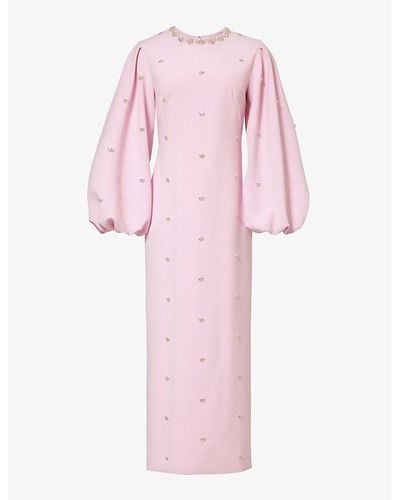 Huishan Zhang Crystal-embellished Recycled Polyester-blend Midi Dress - Pink