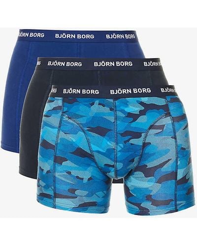 Björn Borg Logo-waistband Pack Of Three Stretch-cotton Boxers - Blue