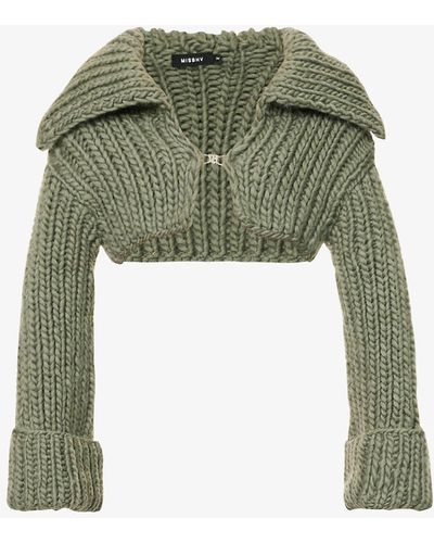 MISBHV Cropped Logo-clasp Wool-blend Knitted Cardigan - Green