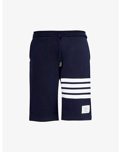 Thom Browne Four-bar Brand-patch Regular-fit Cotton-jersey Shorts - Blue