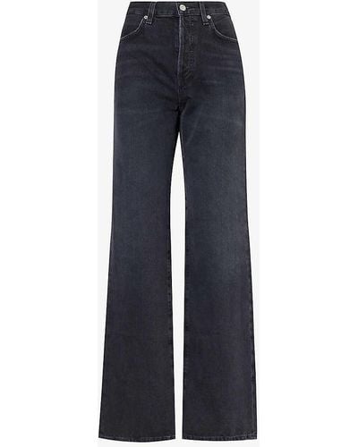 Citizens of Humanity Annina Whiskered Wide-leg High-rise Organic-denim Jeans - Blue