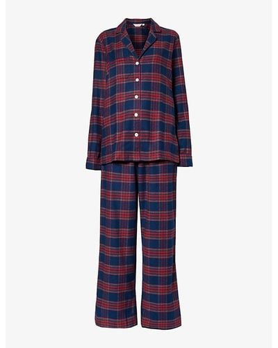 Derek Rose Kelburn Checked Cotton Pyjama Set - Blue