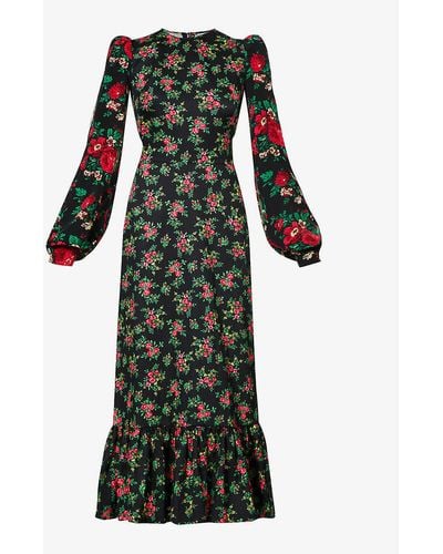 The Vampire's Wife Villanelle Floral-print Cotton Maxi Dress - Black