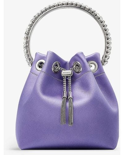 Jimmy Choo Bon Bon Crystal-embellished Satin Top-handle Bag - Purple