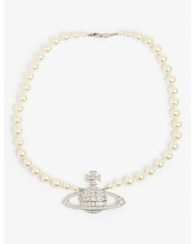 Vivienne Westwood Bas Relief Orb-pendant Brass, Swarovski Crystals And Pearl Necklace - Multicolour