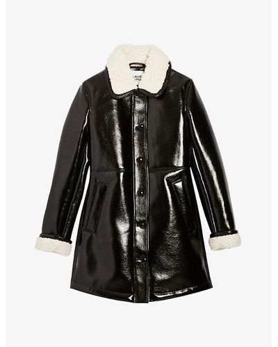 Claudie Pierlot Wide-collar Cropped Faux-leather Coat - Black