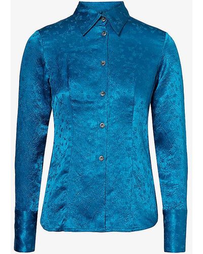 Song For The Mute Floral-jacquard Slim-fit Woven Shirt - Blue