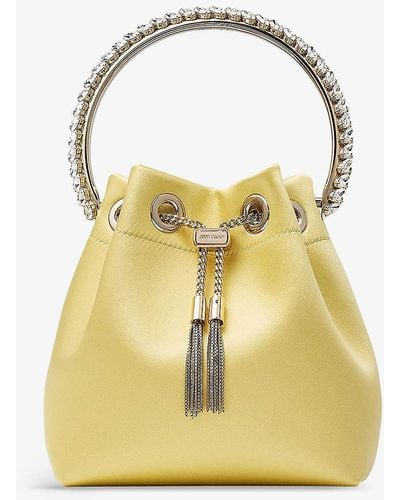 Jimmy Choo Bon Bon Crystal-embellished Satin Top-handle Bag - Yellow