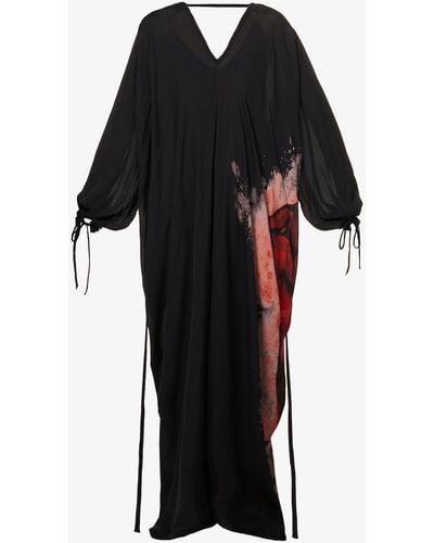 Isabel Benenato V-neck Semi-sheer Silk Maxi Dress - Black