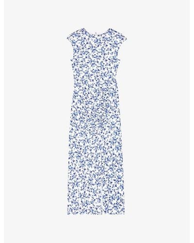 Maje Floral-pattern Draped Stretch-jersey Maxi Dress - Blue