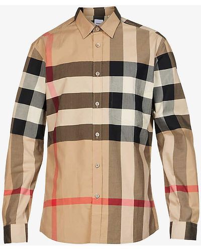 Burberry Somerton Checked Regular-fit Stretch-cotton Shirt - Natural