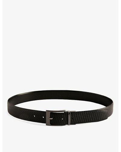 Ted Baker Waide Woven-texture Leather Belt - Black