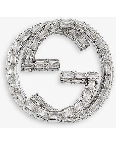 Gucci Crystal-embellished Palladium-toned Brooch - White